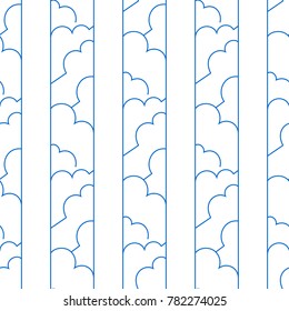 Geometric abstract seamless pattern clouds sky. Linear motif background. Monochrome decoration design