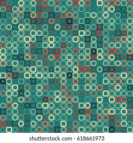 Geometric abstract seamless pattern of colored round and square shapes