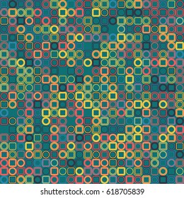 Geometric abstract seamless pattern of colored shapes