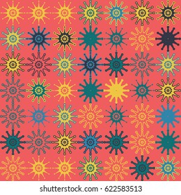 Geometric abstract seamless pattern of colored shapes