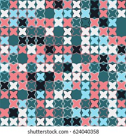 Geometric abstract seamless pattern of colored shapes