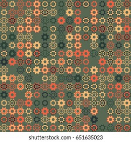 Geometric abstract seamless pattern of colored shapes