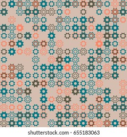 Geometric abstract seamless pattern of colored shapes