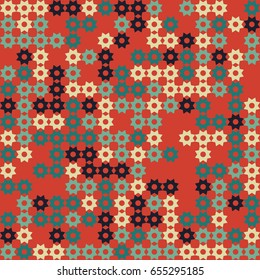 Geometric abstract seamless pattern of colored shapes