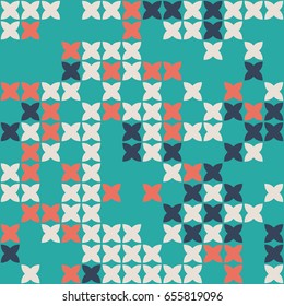 Geometric abstract seamless pattern of colored shapes