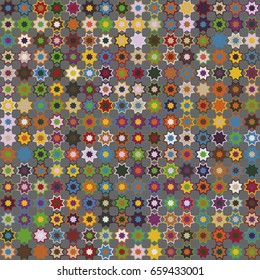 Geometric abstract seamless pattern of colored shapes