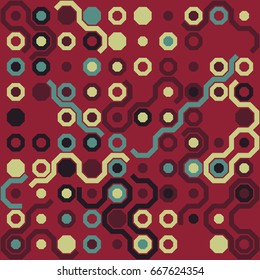 Geometric abstract seamless pattern of colored shapes