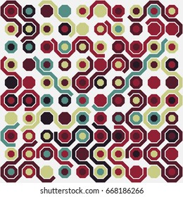 Geometric abstract seamless pattern of colored shapes
