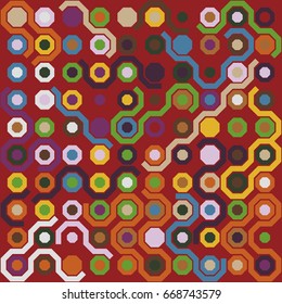 Geometric abstract seamless pattern of colored shapes