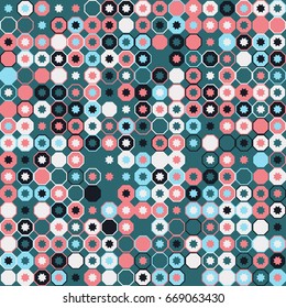Geometric abstract seamless pattern of colored shapes
