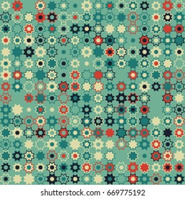 Geometric abstract seamless pattern of colored shapes