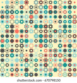 Geometric abstract seamless pattern of colored shapes