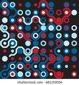 Geometric abstract seamless pattern of colored shapes