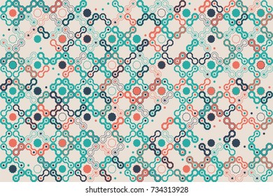 Geometric abstract seamless pattern of colored shapes