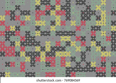 Geometric abstract seamless pattern of colored shapes