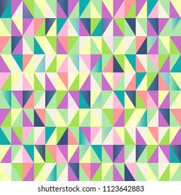 Geometric abstract seamless pattern. Colorful triangles on hexagonal grid. Trendy colorful design