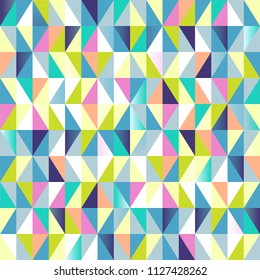 Geometric abstract seamless pattern. Colorful triangles on hexagonal grid. Trendy colorful design