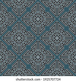 Geometric abstract seamless pattern. Colorful ornamental geometry background. Vector repeat modern backdrop. Geometrical shapes ornament with stripes, lines, squares, rhombus, triangles. Ornate design
