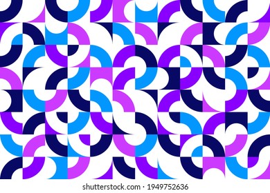 Geometric abstract seamless pattern with colorful simple elements of geometry, wallpaper background in retro 70s style, Bauhaus constructive style tiles.