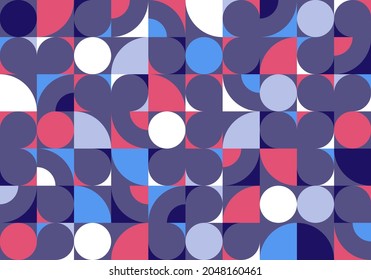 Patrón geométrico abstracto sin fisuras con elementos sencillos de geometría coloridos, fondo de fondo de papel pintado en estilo retro de los años 70, baldosas de estilo constructivo Bauhaus.