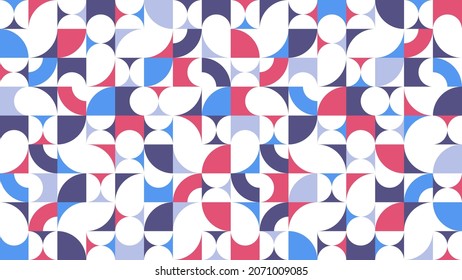 Geometric abstract seamless pattern with colorful simple elements of geometry, wallpaper background in retro 70s style, Bauhaus constructive style tiles.
