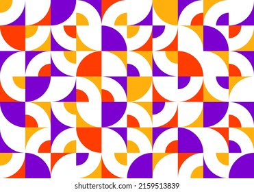Geometric abstract seamless pattern with colorful simple elements of geometry, wallpaper background in retro 70s style, Bauhaus constructive style tiles.