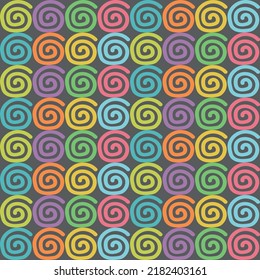 Patrón uniforme geométrico abstracto. Coloridas líneas espirales sobre fondo oscuro. Iluminación vectorial.