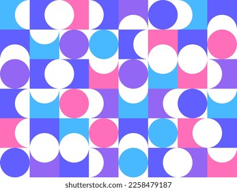 Patrón geométrico abstracto sin fisuras con elementos sencillos de geometría coloridos, fondo de fondo de papel pintado en estilo retro de los años 70, baldosas de estilo constructivo Bauhaus.