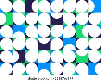 Geometrisches abstraktes, nahtloses Muster mit farbenfrohen, einfachen Elementen der Geometrie, Tapete-Hintergrund im Retro-Stil der 70er Jahre, Bauhaus-Bauhaus-Bauhausstil-Fliesen.