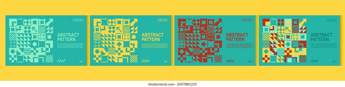 Padrão contínuo abstrato geométrico com formas, linhas e texturas coloridas. Perfeito para papel de embrulho, têxtil, papel de parede e design de fundo. Elegante e elegante composição para uso criativo.