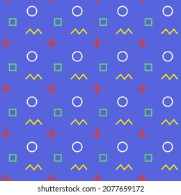 Geometric abstract seamless pattern with different shapes. Retro background. Endless repeatable print.