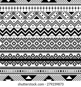 geometric abstract seamless pattern, ethnic style in black and white