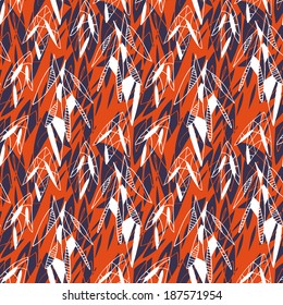 Geometric abstract seamless pattern floral motif background. Colorful shapes of leaves, flowers, plant parts composition