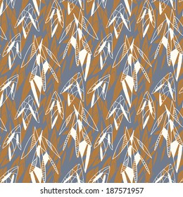 Geometric abstract seamless pattern floral motif background. Colorful shapes of leaves, flowers, plant parts composition