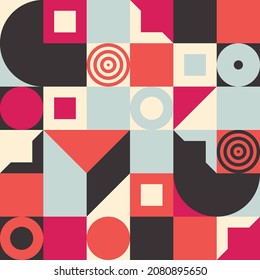 Geometric abstract seamless pattern with forms square circle round triangle colorful background and print for wallpaper