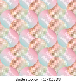Geometric abstract seamless pattern. Gradient shapes with lines modern background, backdrop. Blending colors texture. Overlapping striped circles. Minimalistic wallpaper, wrapping paper design
