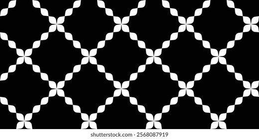 Geometric abstract seamless pattern of leaves to flowers. Black and white. Vector illustration.