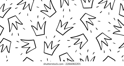 Geometric abstract seamless pattern. Line shining crowns with sparks repeated ornament. Royal symbol. Vector design for textile, fabric, background, backdrop, wrapping paper, packaging.