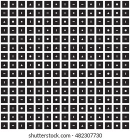 Geometric Abstract Seamless Pattern. Modern Ornament. Mosaic Black Squares with Different Small Shapes on White Background. Vector Texture. Ready Swatch Included in File