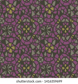 Geometric abstract seamless pattern.  Multicolored stained glass window illustration. Kaleidoscope background for textile, fabric, wrapping, carpet,  wallpaper, postcard.
