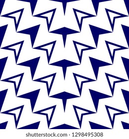 Geometric abstract seamless pattern with ornamental japanese, koran, chinese, and ancient maya batik vector illustration with blue and white colors design for fashion textile print wrapping