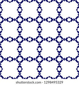 Geometric abstract seamless pattern with ornamental japanese, koran, chinese, and ancient maya batik vector illustration with blue and white colors design for fashion textile print wrapping