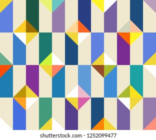 Geometric abstract seamless pattern. Patchwork motif background. Colorful shapes of mosaic ornament