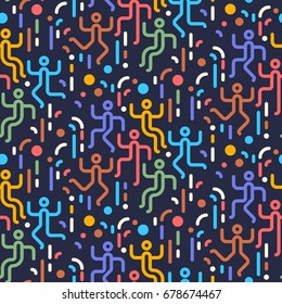 Geometric Abstract Seamless Pattern. People Dancing Party. Simple Motif Background. Colorful Decoration Design