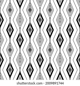Geometric abstract seamless pattern. Repeating black color rhombus pattern on white background. Repeated geometric texture for design prints. Modern stylish graphic geometry element. Geo fashion style