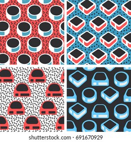 Geometric abstract seamless pattern set. Simple motif background collection. Colorful decoration design. Trendy style illustration