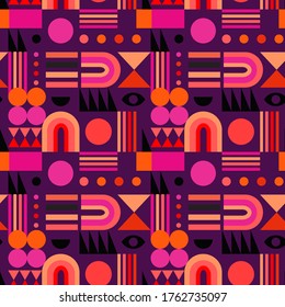 Geometric abstract seamless pattern with shapes of various form
