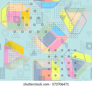 Geometric abstract seamless pattern. Simple motif background. Colorful decoration design. Trendy memphis style illustration