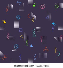Geometric abstract seamless pattern. Simple motif background. Colorful decoration design. Trendy memphis style illustration