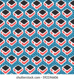 Geometric abstract seamless pattern. Simple motif background. Colorful decoration design. Trendy memphis style illustration